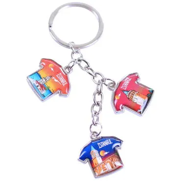 Istanbul Themed Metal Keychain With 3 Charms - T-Shirt 40x95 mm - 4