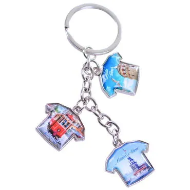 Istanbul Themed Metal Keychain With 3 Charms - T-Shirt 40x95 mm - 5