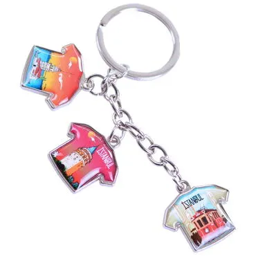 Istanbul Themed Metal Keychain With 3 Charms - T-Shirt 40x95 mm - 7