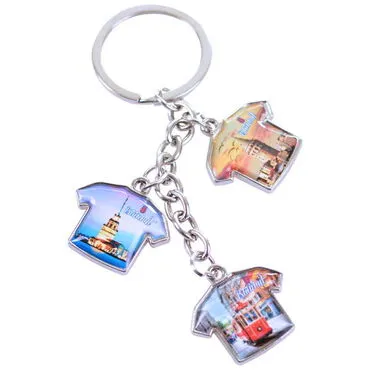 Istanbul Themed Metal Keychain With 3 Charms - T-Shirt 40x95 mm - 10