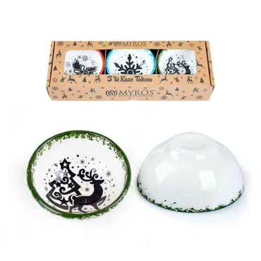 Christmas Themed Christmas Themed Turkish Ceramic Bowl Set Of 3 pcs
