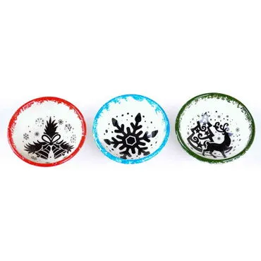 Christmas Themed Christmas Themed Turkish Ceramic Bowl Set Of 3 pcs - Standart - 3