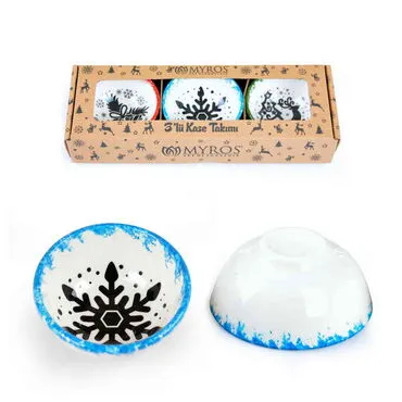 Christmas Themed Christmas Themed Turkish Ceramic Bowl Set Of 3 pcs - Standart - 5