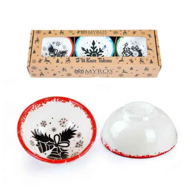 Christmas Themed Christmas Themed Turkish Ceramic Bowl Set Of 3 pcs - Standart - 7