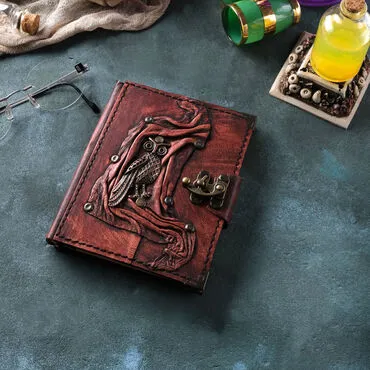 Toptan Baykuş Temalı Küçük Boy Deri Defter - Standart - 2