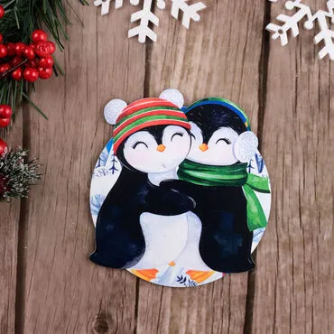 Christmas Themed Wooden Customised Round Travel Coaster 100 mm - 10