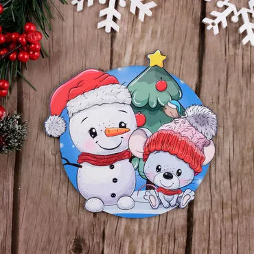 Christmas Themed Wooden Customised Round Travel Coaster 100 mm - 18