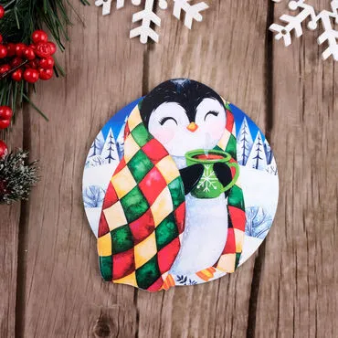 Christmas Themed Wooden Customised Round Travel Coaster 100 mm - 23
