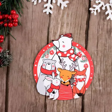 Christmas Themed Wooden Customised Round Travel Coaster 100 mm - 24
