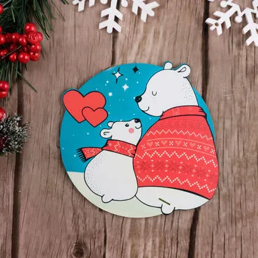 Christmas Themed Wooden Customised Round Travel Coaster 100 mm - 16