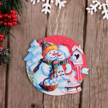 Christmas Themed Wooden Customised Round Travel Coaster 100 mm - 17