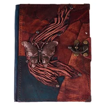Butterfly Themed Large Leather Notebook - Standart - 2