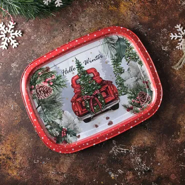 Christmas Themed Custom Printed Metal Tin Tray - 4