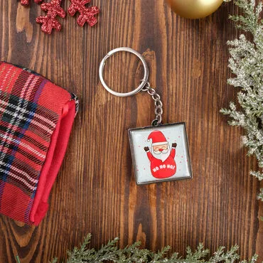 Christmas Themed Metal Square Shaped Double Sided Keychain 36x95 mm - 2