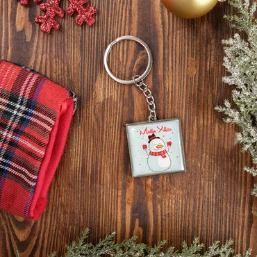 Christmas Themed Metal Square Shaped Double Sided Keychain 36x95 mm - 3