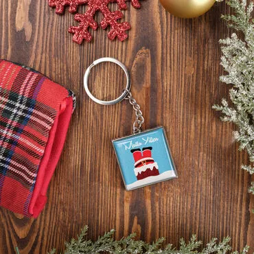 Christmas Themed Metal Square Shaped Double Sided Keychain 36x95 mm - 4