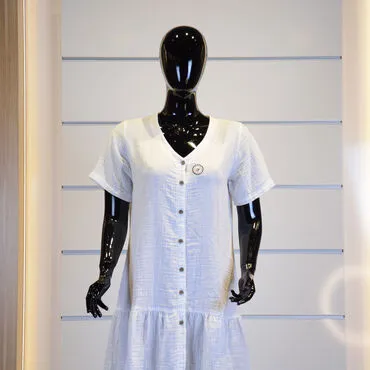 Short Sleeve Buttoned Dress - Standart - 2