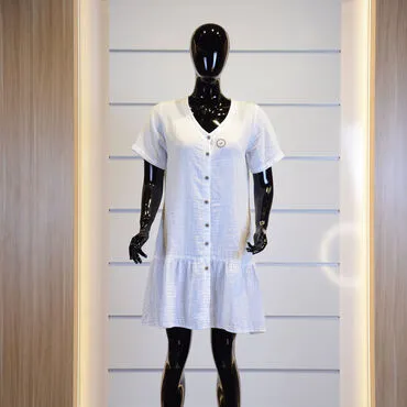 Short Sleeve Buttoned Dress - Standart - 3