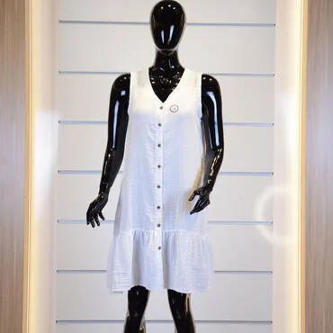 Sleeveless Buttoned Dress - Standart - 2
