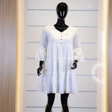 Elbow Sleeve Three Layer Flared Dress - Standart - 2