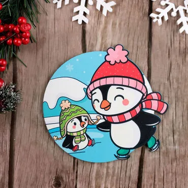 Friend Penguins Wooden Coaster