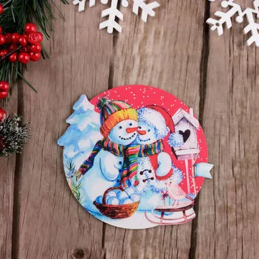 Snowmen in Love Wooden Coasters