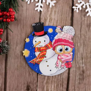Snowman with Scarf Wooden Coaster - Standart
