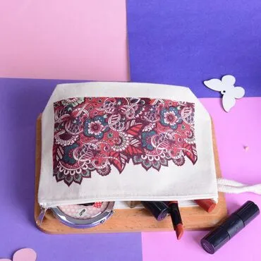 Toptan Pembe Mandala Desenli Kadın Makyaj Çantası - Standart - 2