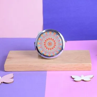 Colorful Mandala Themed Myros Metal Round Compact Mirror - Standart