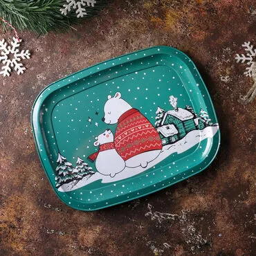 Christmas Themed Custom Printed Metal Tin Tray - 5