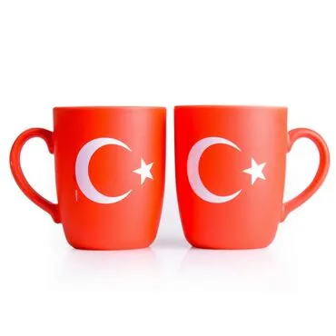 Toptan Bayrak Temalı Porselen Renkli Baskılı Konik Kupa