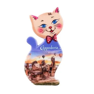 Toptan Kapadokya Temalı Uv Baskılı Kedi Şekilli Magnet 43x87 mm - 7