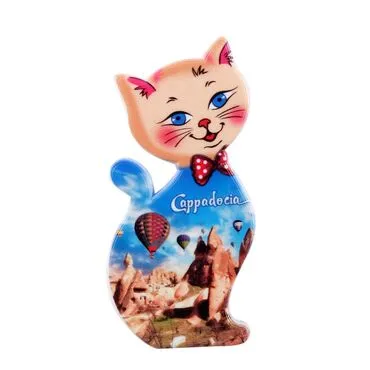 Toptan Kapadokya Temalı Uv Baskılı Kedi Şekilli Magnet 43x87 mm - 8