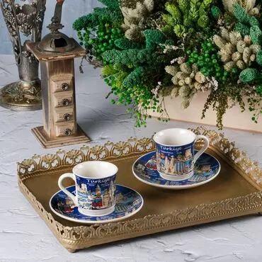 Turkey Themed Turkish Coffee Cup Set of 2 pcs