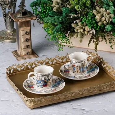 Turkey Themed Turkish Coffee Cup Set of 2 pcs - 3