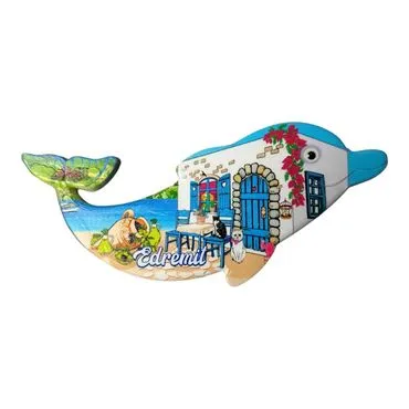 Edremit Themed Customised UV Printed Plastic Base Dolphin Shaped  Fridge Magnet 110x50 mm