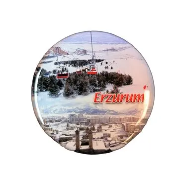 Erzurum Themed Epoxy Dome Round Souvenir Fridge Magnet 67 mm - Standart