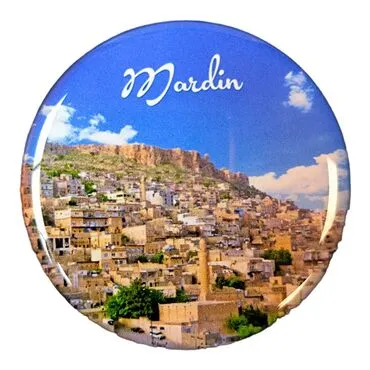 Mardin Themed Epoxy Dome Round Souvenir Fridge Magnet 67 mm