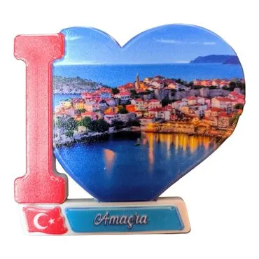 Toptan Amasra Temalı Uv Baskılı Kalp Şekilli Magnet 86x62 mm