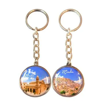 Mardin Themed Metal Double Sided Round Keychain 40x95 mm