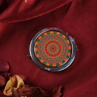 Mandala Themed Customised Metal Epoxy Travel Make Up Compact Mirror 70x11 mm - Standart - 2