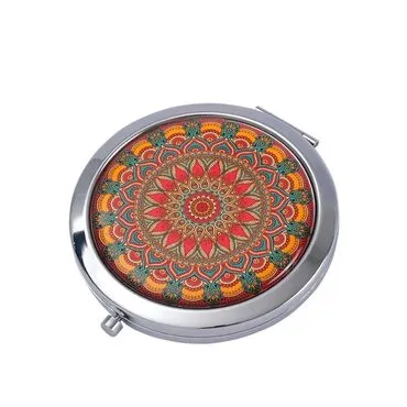 Mandala Themed Customised Metal Epoxy Travel Make Up Compact Mirror 70x11 mm - Standart - 4