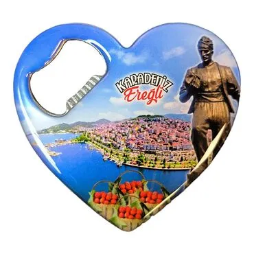 Eregli Themed Heart Shaped Metal Magnetic Bottle Opener 85x76 mm
