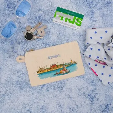Istanbul Themed Digital Printed Kanvas Purse 14,5x20 cm - 3