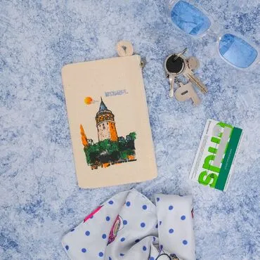 Istanbul Themed Digital Printed Kanvas Purse 14,5x20 cm - 7