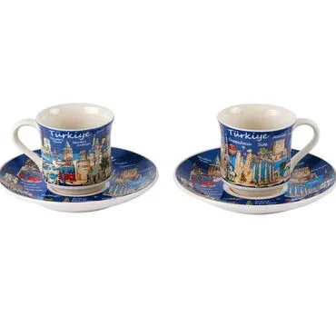 Turkey Themed Turkish Coffee Cup Set of 2 pcs - 4