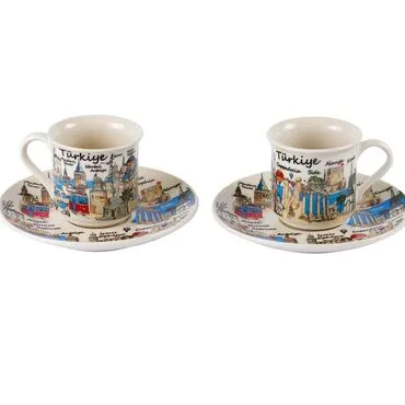 Turkey Themed Turkish Coffee Cup Set of 2 pcs - 5
