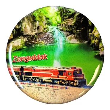 Zonguldak Themed Epoxy Dome Round Souvenir Fridge Magnet 67 mm - 2