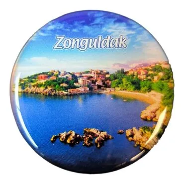 Zonguldak Themed Epoxy Dome Round Souvenir Fridge Magnet 67 mm - 3