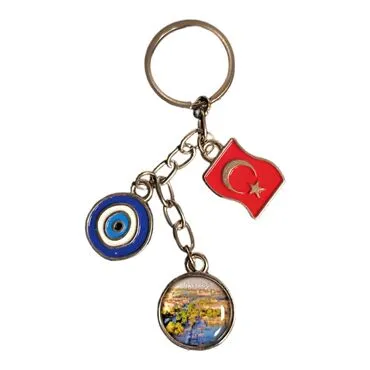 Tekirdag Themed Metal Evil Eye Enamel Keychain - 6